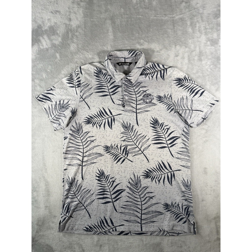Travis Mathew Polo Shirt Mens Large Gray Floral Golf Performance Pima PGA